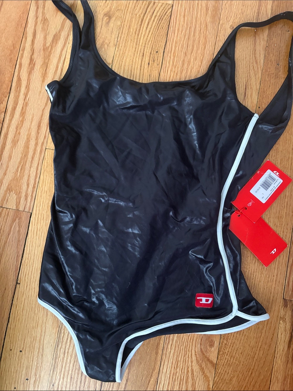 Diesel Black One-Piece Athletic Swimsuit with White Trim